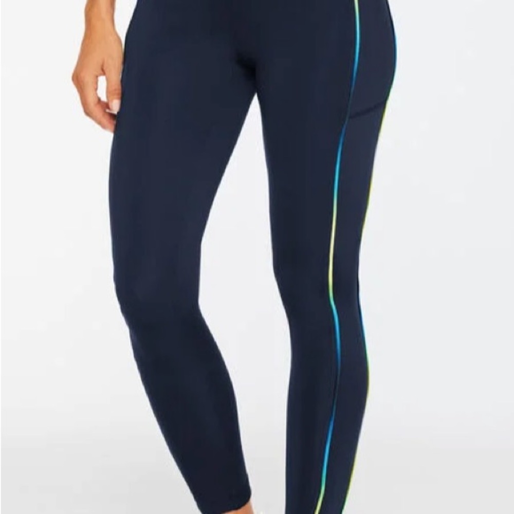 Talbots Women's Sport Fleece back Indigo Blue Leggings - Ombré Piped